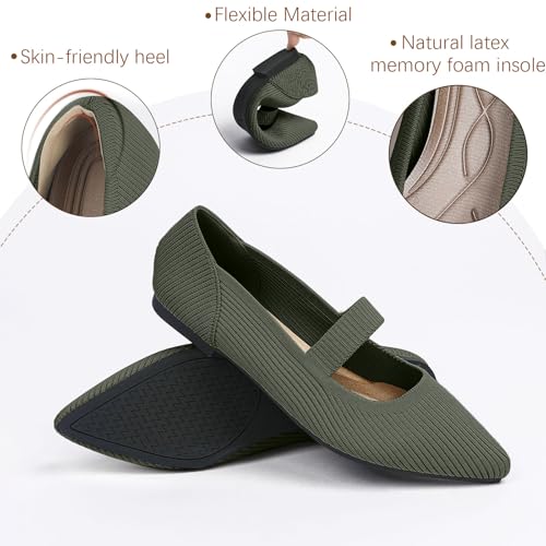 TINGRISE Women's Washable Pointed Toe Flats - Comfortable Ballet Mary Janes