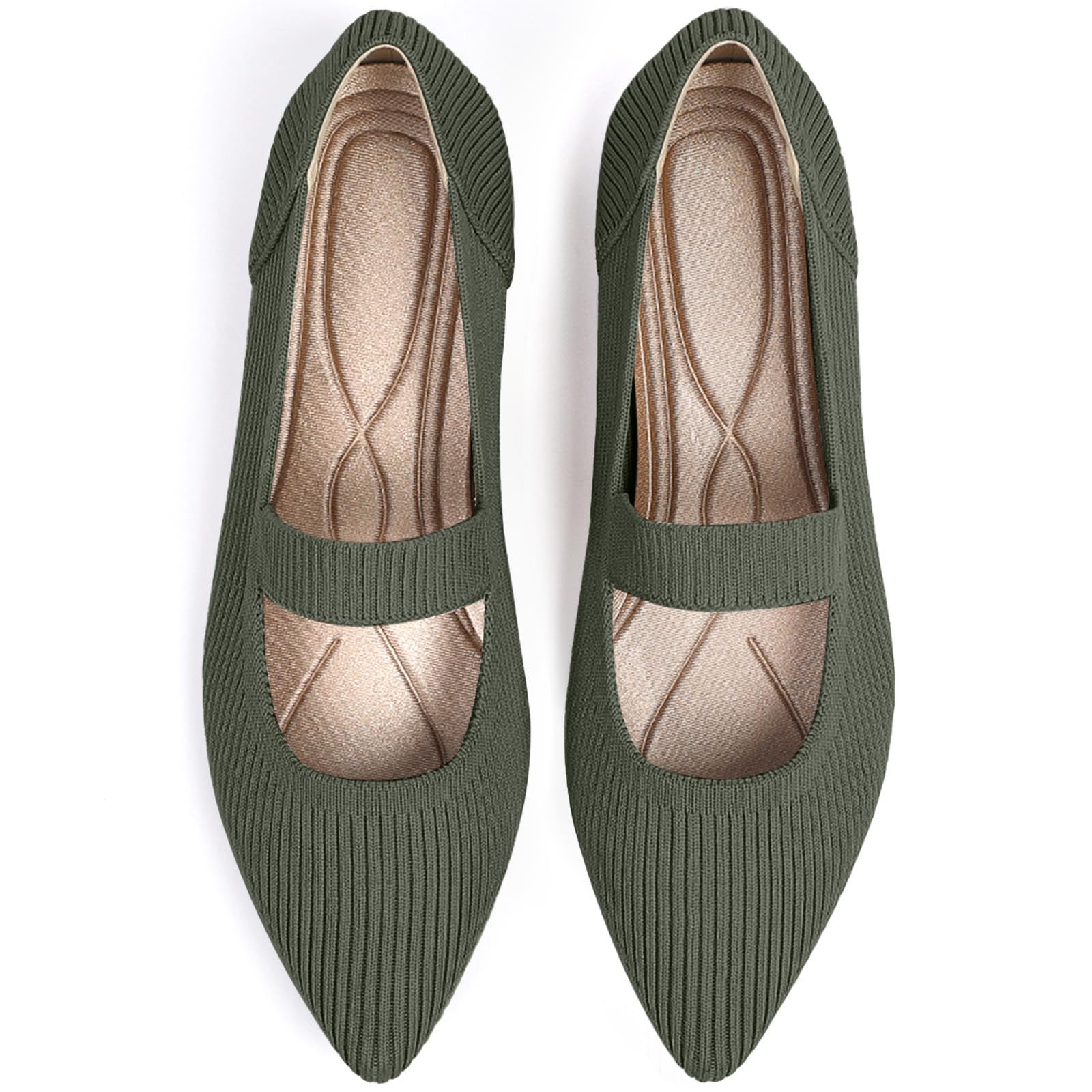 TINGRISE Women's Washable Pointed Toe Flats - Comfortable Ballet Mary Janes